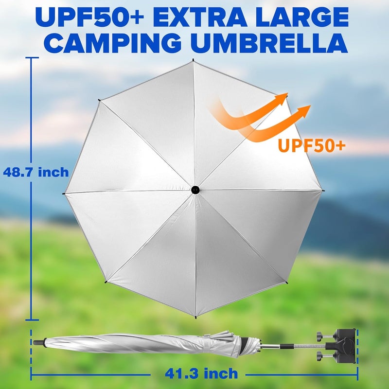 QTREE intelligence Beach Umbrella, 2PACK 48.7inch Chair Umbrella with Clamp adjustable 360°, UV Protection Large Camping Chair Umbrellas for Camping chair, Glof Cart,Table(Chair,Table not include) - Image 2